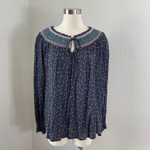 Knox Rose Womens Plus XXL Floral Smocked Neck Tunic Top Long Sleeve Shirt